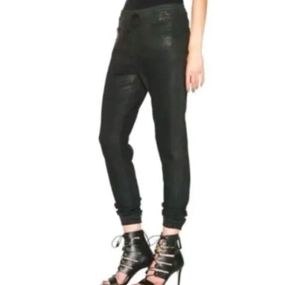 R13 Boy Skinny Jogger Pants Coated Denim Trouser Black Size S - Picture 1 of 16